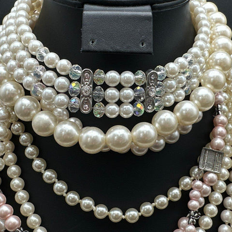 Faux Pearl Costume Jewelry Lot Vintage to Modern Necklaces Multi-Strand