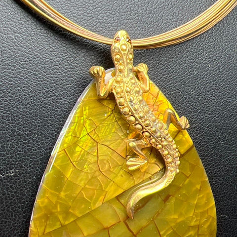 Chico's Lizard Crackled Drop Pendant Necklace