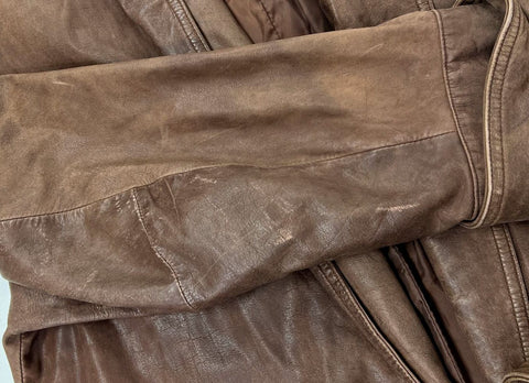Pelle Studio Vintage Y2K Brown Distressed Long Leather Trench Coat Women's S
