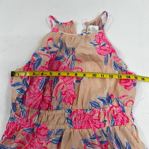 Lilly Pulitzer Women's Pink Floral Lobster Sleeveless Tiered Cotton Dress Sz 4