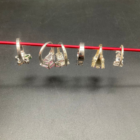 Fashion Jewelry Ring Lot of 6 Silver Tone CZ Rhinestone Statement Rings Size 5-9