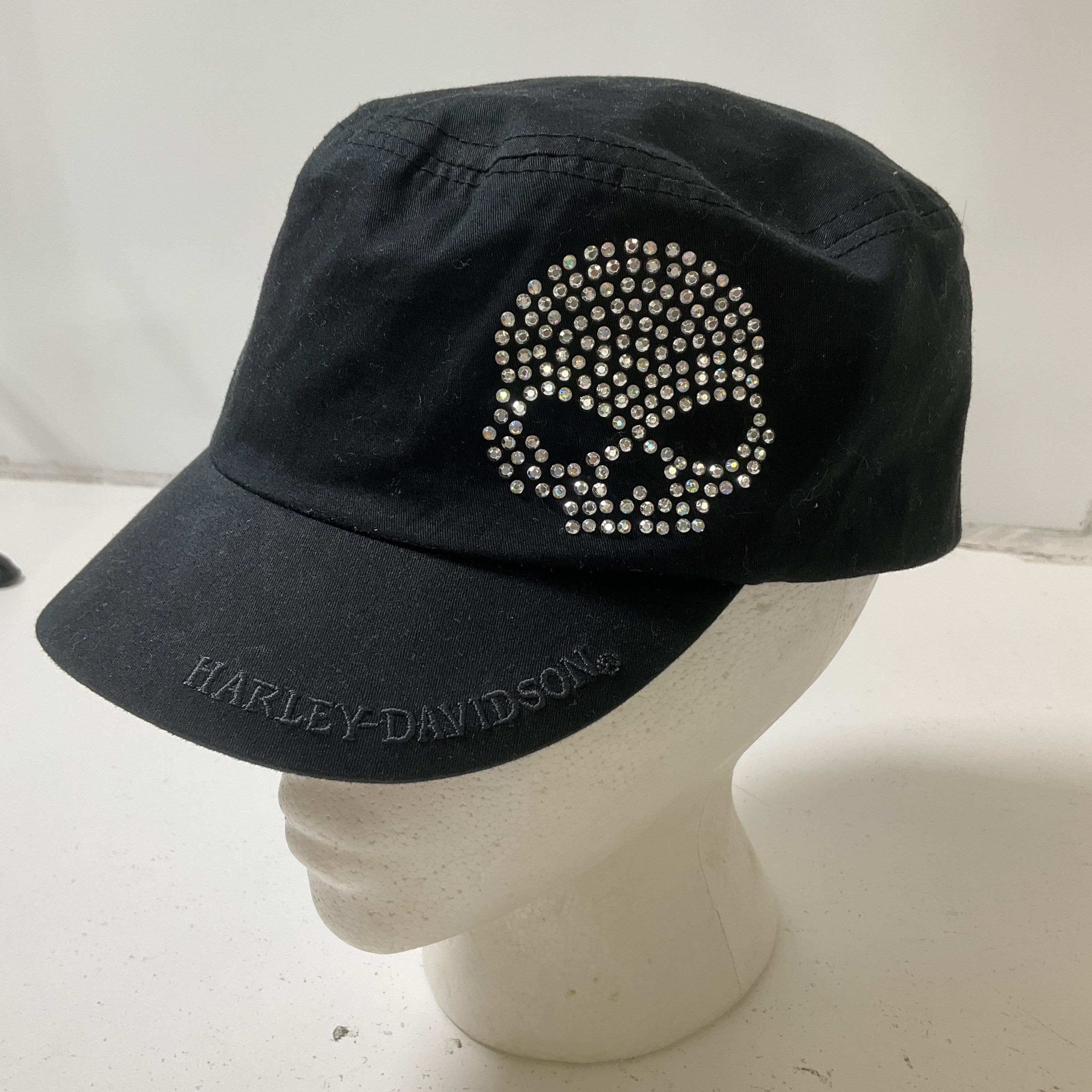 Harley Davidson Women's Black Bling Willie G Skull Army Cap One Size Adjustable