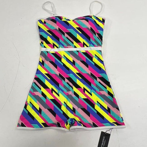 Ocean Blues Women's NWT Color Block Skirted Romper One Piece Swimsuit Size S
