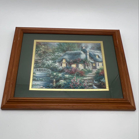 Set 3 Unsigned Cottage Landscape Prints 16x13 Kinkade Style Framed
