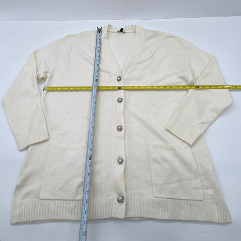 Talbots Women's Cream Wool Alpaca V-Neck Button Cardigan Sweater Sz L NWT