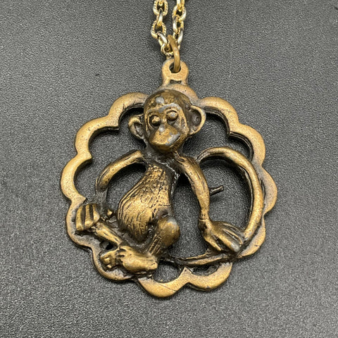 Vintage Animal Costume Jewelry Lot of 3 Owl Fish Monkey Pendants Necklaces