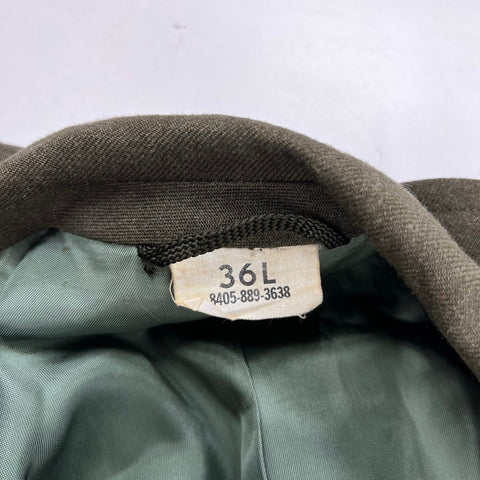 Vintage 60s US Army Men's Green Wool Serge Overcoat Trench Coat Patches Sz 36L