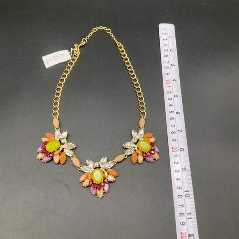 J. Crew Gold Tone Multi-Color Stone Floral Statement Necklace Bib Style