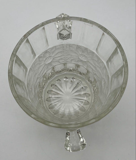 Pressed Glass Clear Champagne Bucket Frosted Floral Sunflower Pattern 8 Inch