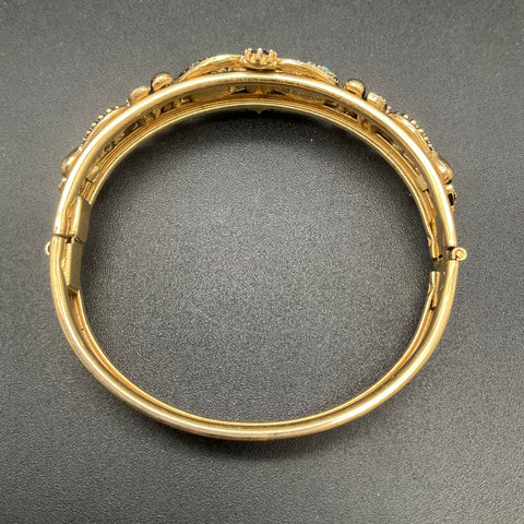 Vintage Avon Victorian Revival Gold Tone Bangle Bracelet Blue Purple Stones