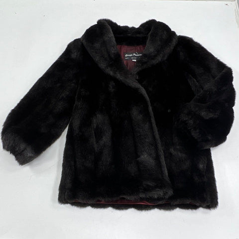 Vintage 80s Giorgio Parnucci Women's Black Faux Fur Plush Coat Jacket Size M