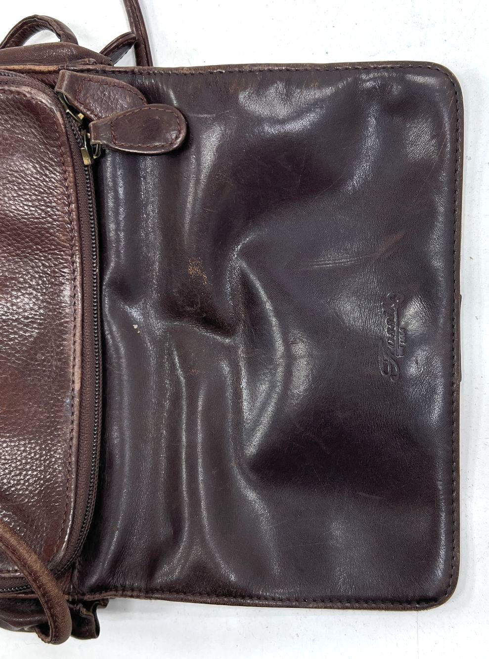 Vintage 90s Fossil Brown Leather Organizer Crossbody Wallet on a String Bag