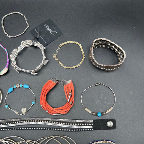 Costume Jewelry Bracelet Lot 40+ Pieces Bangles Cuffs Beaded Silver Gold Tone