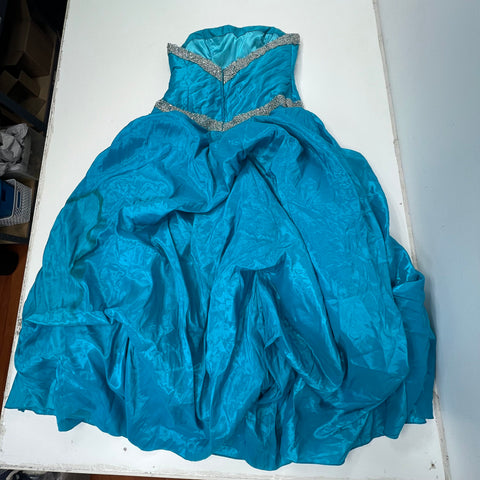 Vintage Y2K Mystique Teal Blue Beaded Strapless Taffeta Prom Gown Dress