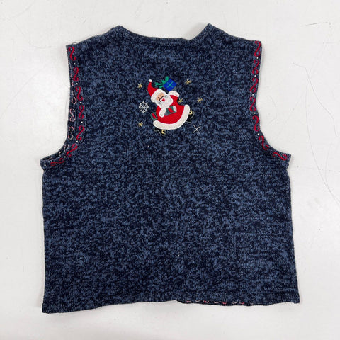 Vintage 90s Designers Studio Originals Women's Christmas Sweater Vest Navy Sz S