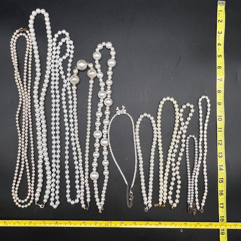 Mixed Faux & Cultured Pearl Jewelry Lot Vintage to Modern Necklaces Bracelet