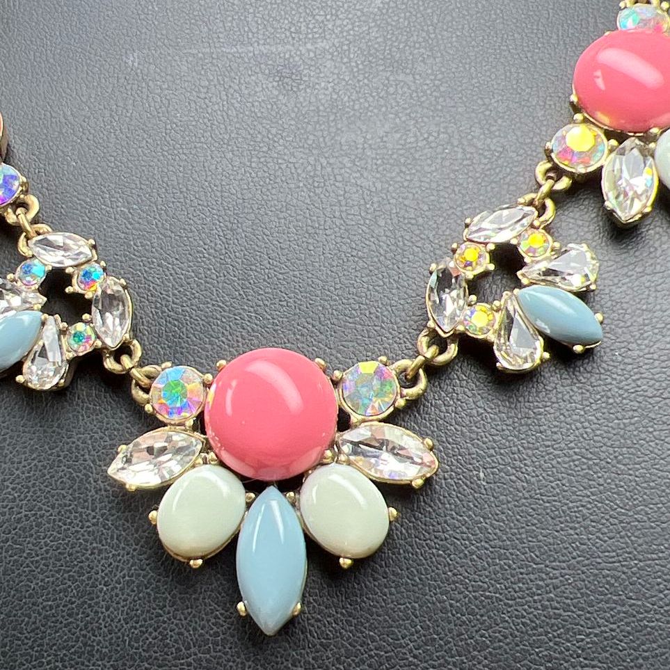 Loft Pink Blue Iridescent Rhinestone Statement Necklace