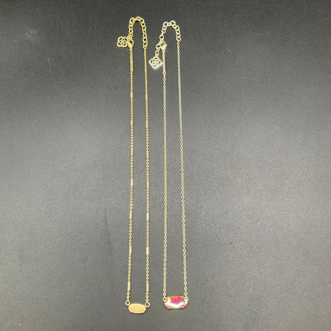 Kendra Scott Gold Tone Pendant Necklaces Lot of 2 Elisa Iridescent Pink Oval