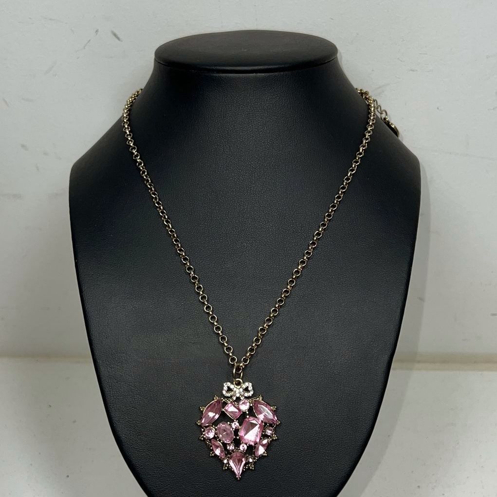 Betsey Johnson Pink Rhinestone Heart Pendant Necklace