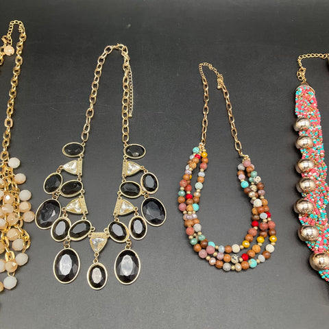 Vintage to Modern Costume Jewelry Lot 5 Necklaces Bib Beaded Floral Gold Tone