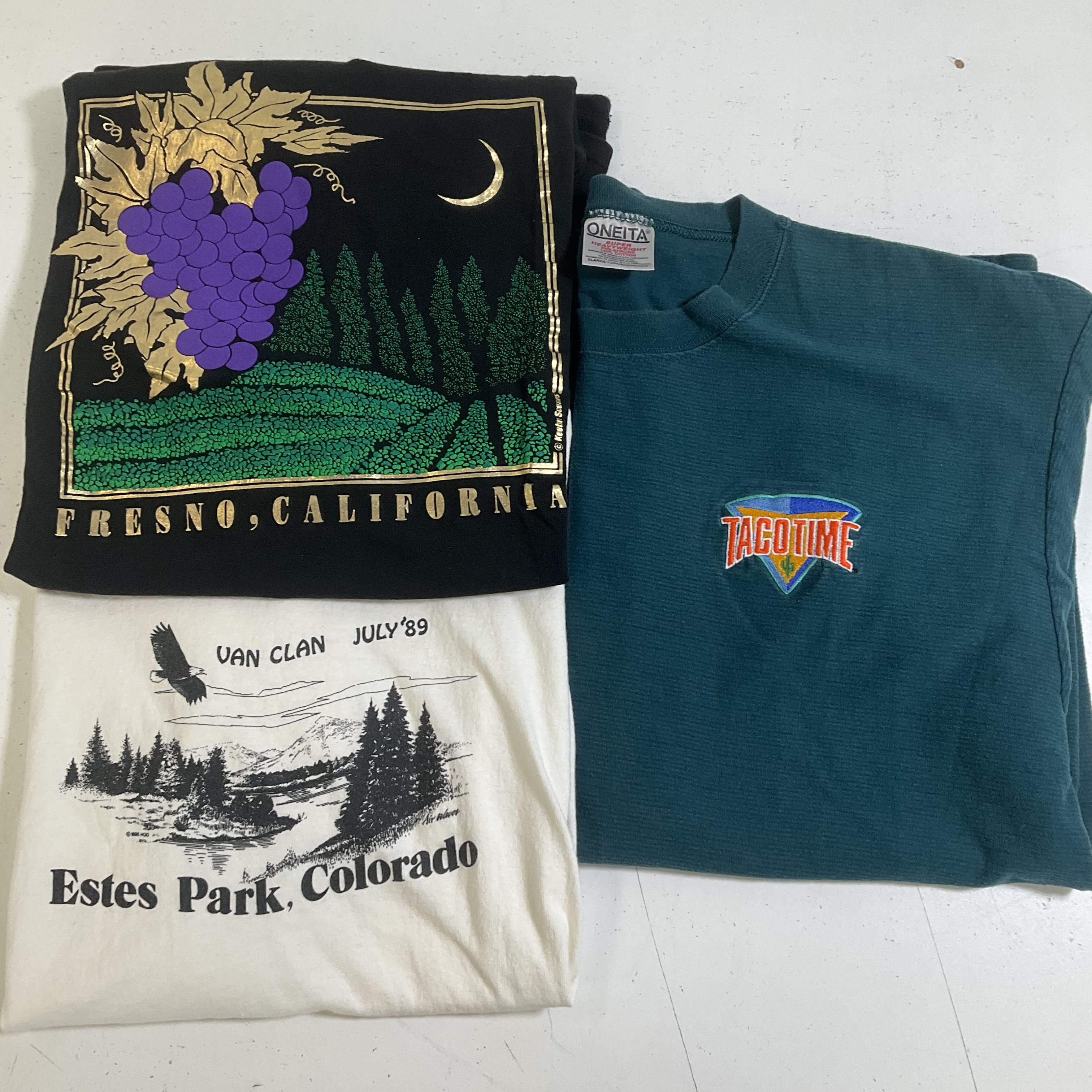 Vintage T-Shirt Lot of 3 80s 90s Taco Time Fresno Estes Park USA Made Sz L XL
