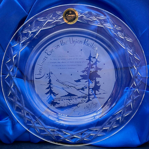 Cavan Crystal Union Pacific Christmas Eve Etched Plate 24% Lead Crystal Ireland