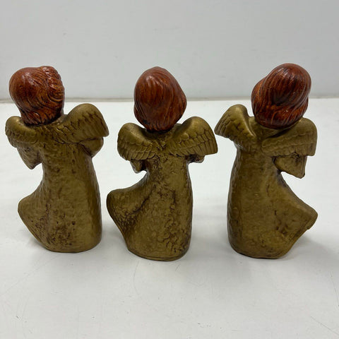 Vintage Choir Angel Figurines Set 3 Musical Gold TAIWAN 6.5" Mid-Century