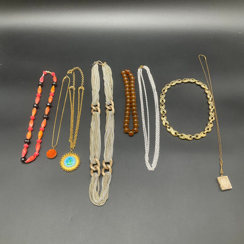 Vintage and Retro Jewelry Lot of 8 Necklaces Locket Reverse Intaglio Beads