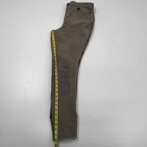 Ovation Equestrian Knee Patch Riding Jodhpurs Breeches Taupe Tan Sz 32/L
