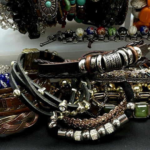 Boho Eclectic Costume Jewelry Lot 40+ Bracelets Beaded Bangles Southwestern