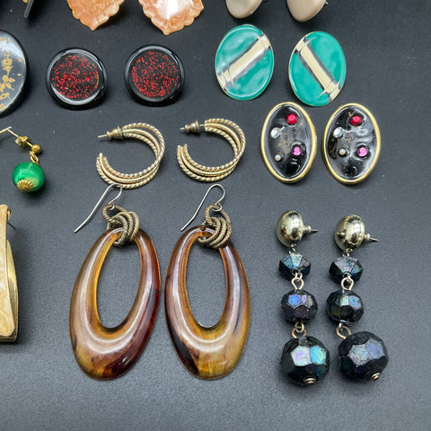Vintage 1980s 1990s Costume Jewelry Earring Lot 18 Pairs Hoops Studs Retro