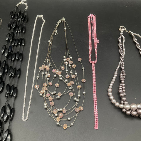 Macy's Faux Pearl Beaded Costume Jewelry Lot of 10 Necklaces Rhinestone Pendants