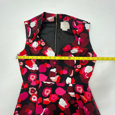 Kate Spade Women's Floral Cascade Dress Black Multicolor A-Line Fit Flare Sz 6