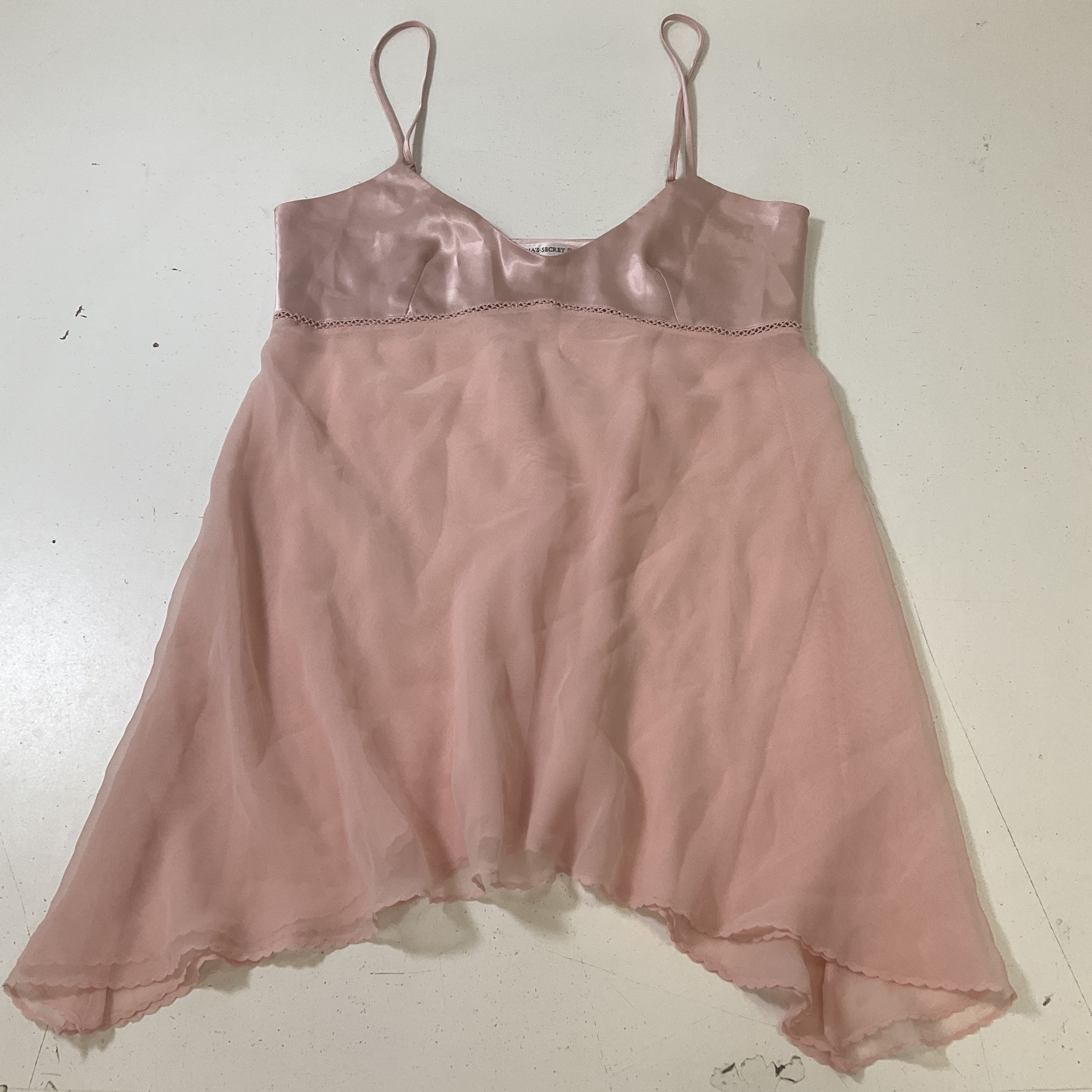 Victoria's Secret Pink Satin Chiffon Babydoll Chemise Hanky Hem Sz S Vintage Y2K