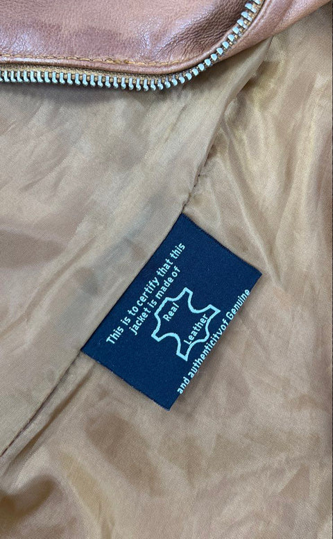 Vintage Y2K Carrie Hoxton London Tan Leather Belted Moto Jacket Women's 20