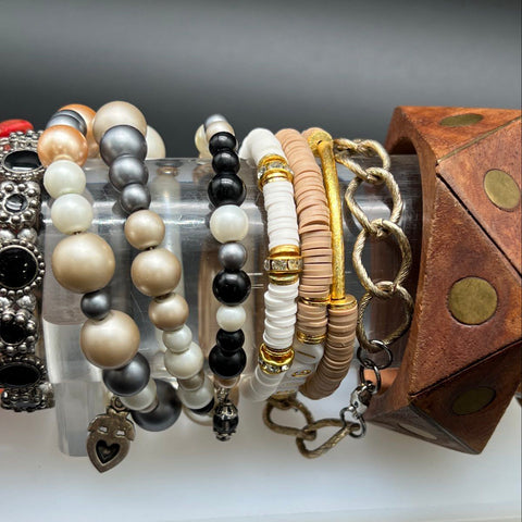 Vintage Modern Jewelry Lot of 26 Bracelets Wood Bangle Beaded Charms Bangles