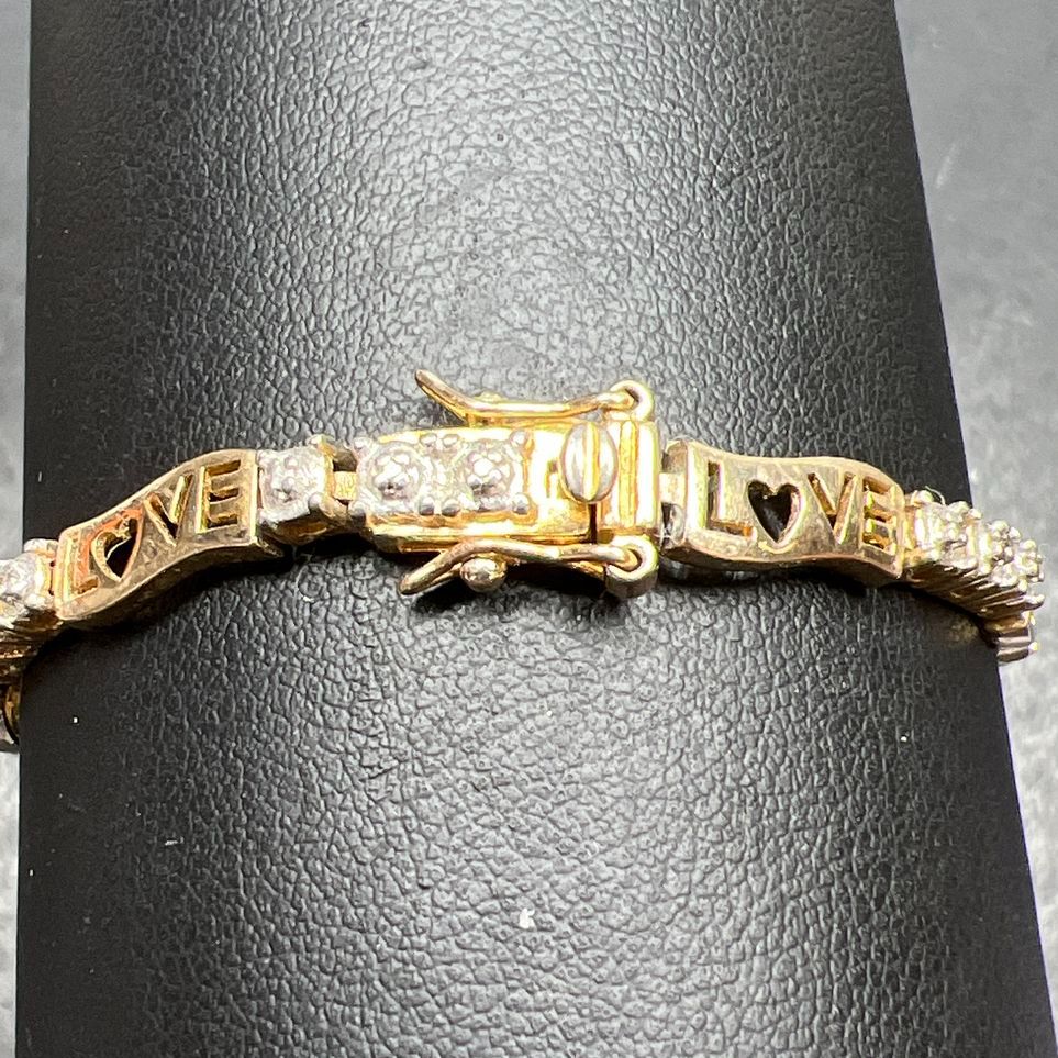 Ross Simons Vermeil 925 Sterling Silver Love Diamond Accent Tennis Bracelet
