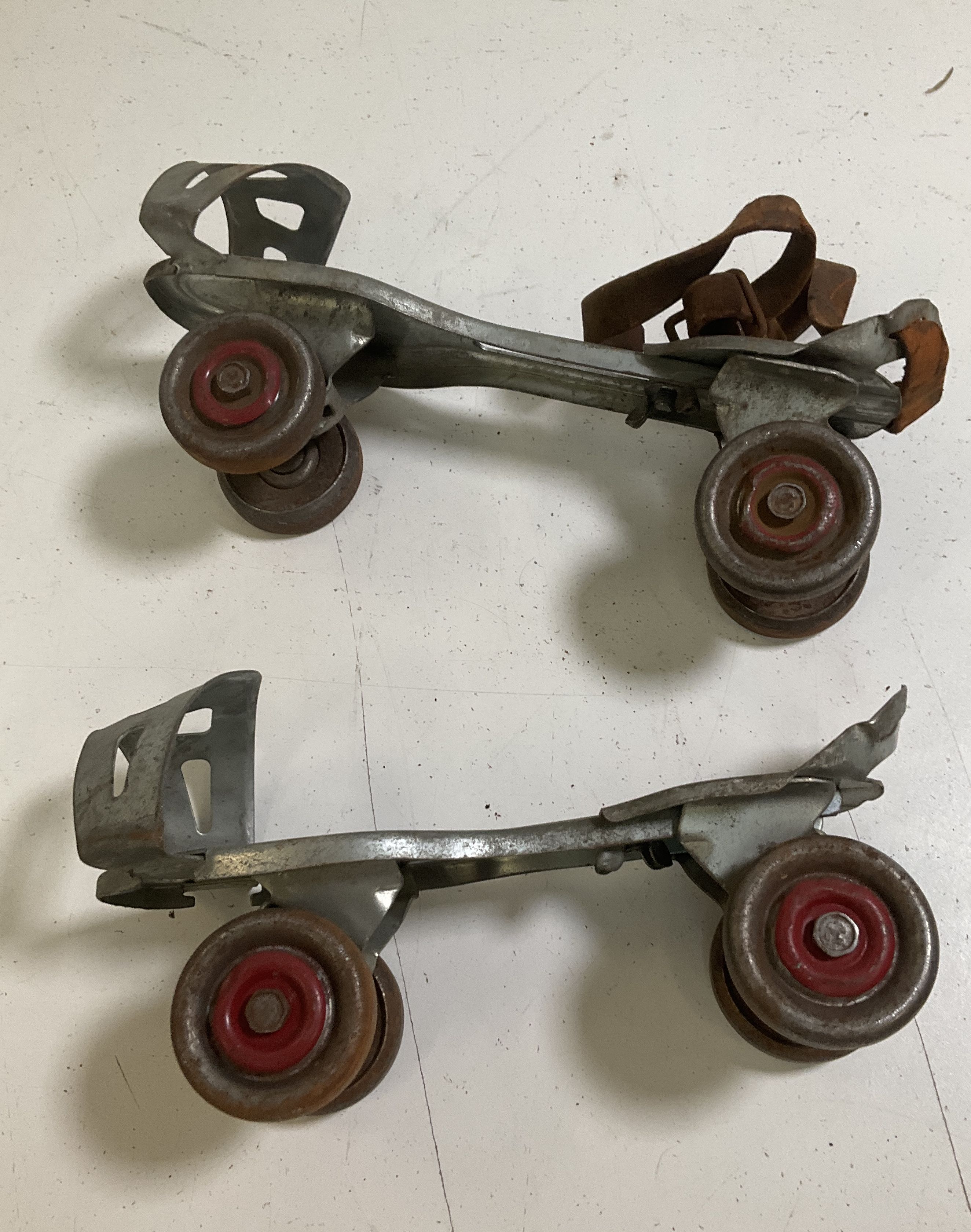 Vintage Lot of 2 Chicago & Globe Metal Clamp-On Roller Skates Mid-Century