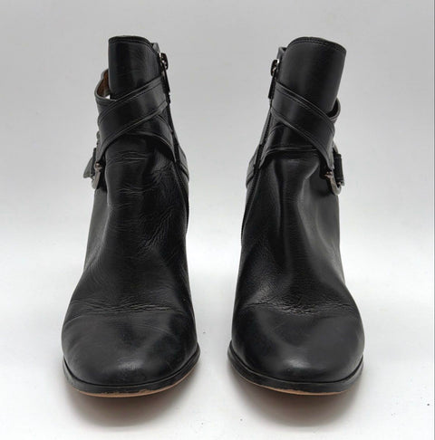 Coach Alessandra Black Leather Wrap Strap Ankle Boots Block Heel Size 10