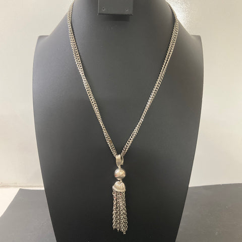 Vintage Lisner Silver Tone Ball& Tassel Pendant Chain Necklace 1960s