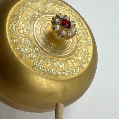 Vintage 70s Lady-Mate Gold Musical Powder Jar Trinket Box Sankyo Jeweled Lid