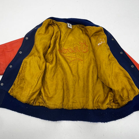 Vintage 80s Kaye Bros Varsity Letterman Wool Orange Leather Jacket Sz XL