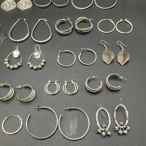 Vintage and Modern Silver Tone Jewelry Earring Lot 25 Pairs Hoops Dangles