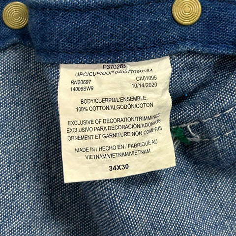 Liberty Men's Blue Denim Overalls Cut-off Shorts Green Zipper Sz 34x30