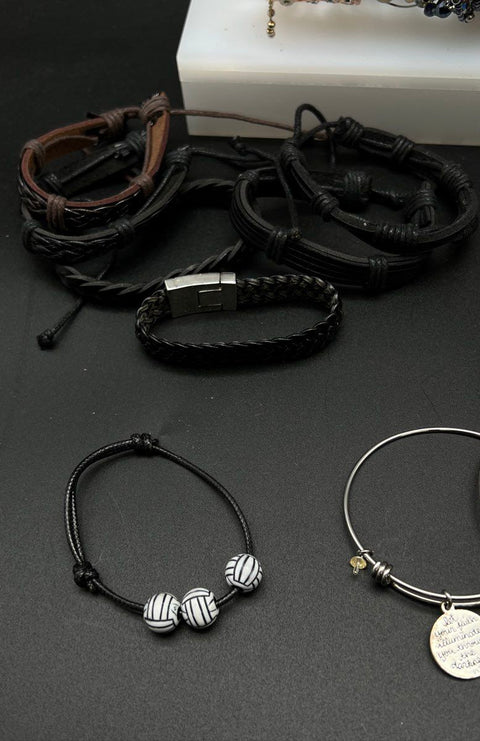 Lot 25+ Bracelets Beaded Leather Charm Rhinestone Mixed Styles
