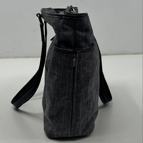 Clark & Mayfield Grey Canvas Laptop Tote Bag Black Trim Large Work Travel