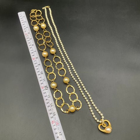 Vintage Gold Tone Faux Pearl Costume Jewelry Lot Necklaces Earrings