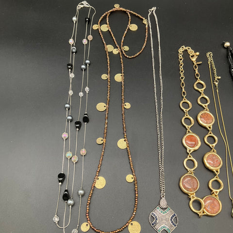 Boho & Modern Statement Necklace Lot of 8 Beaded Cord Gold Silver Tone