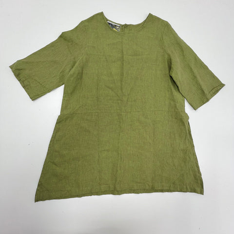 NWT Brynn Walker Olive Green 100% Linen Tunic A-Line Dress Made in USA Size L