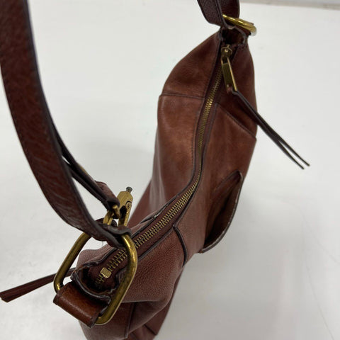 Fossil Brown Pebbled Leather Hobo Shoulder Bag Brass Hardware